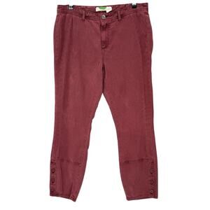 Anthropologie Ankle‎ Button Pant Womens 31 Maroon Career Office Comfort Straight